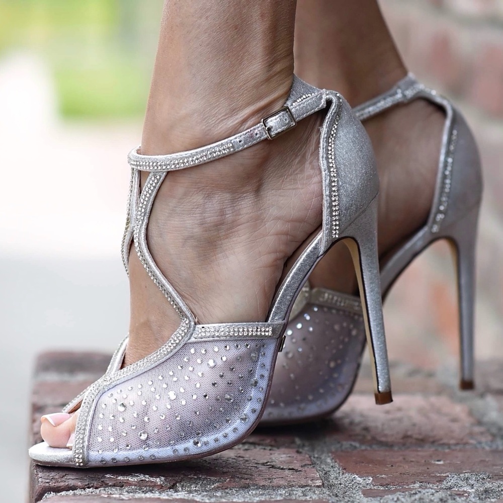 Bridal wedding or Prom ankle strap stilettos Rhinestone - Picture 2 of 8